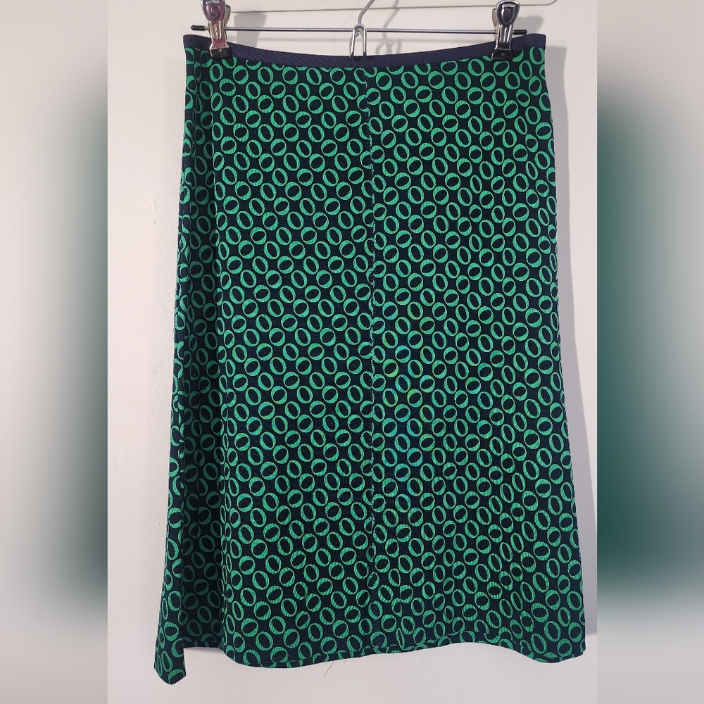 Navy and Green Silk Skirt Diane von Furstenberg Size 2